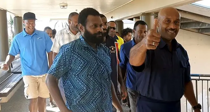 Some of the Water Authority of Fiji employees who had their case withdrawn on May 29, 2020, outside the Lautoka Magistrates Court.  Photo: Salote Qalubau