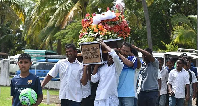 Close family members and friends carry the casket of the late Manoj Kumar at the Nacovi Cemetery in Nadi on April 22, 2019. Photo: Nicolette Chambers