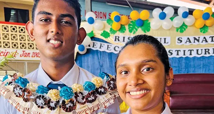 Rishikul Sanatan College head-boy Rishnav Chand and Head-girl Neharika Prasad on May 5,2022.  Photo: Nolishma Prasad