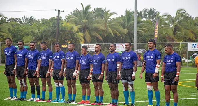 The Fijian 7s team during the Mobil Uprising 7s at Pacific Harbour, Deuba, on February 6, 2021. From left: Josefa Talacolo, Rusiate Nasove, Kavekini Tabu, Iosefo Masi, Kitione Taliga, Vinaya Habosi, Jone Manu, Sireli Maqala, Kaminieli Rasaku, Simione Cece, Taniela Sadrugu and Livai Ikanikoda. The 7s men’s and women’s team have qualified and are preparing for the Tokyo Olympics. Photo: Leon Lord