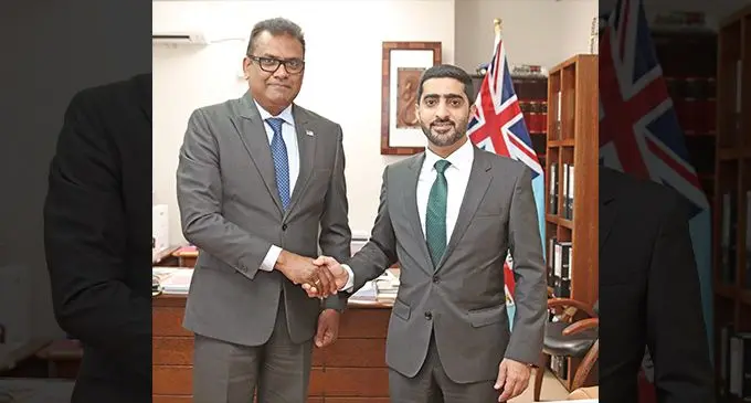 Permanent Secretary for the Office of the Prime Minister and Foreign Affairs, Yogesh Karan received a courtesy call from the Non-resident Ambassador of United Arab Emirates to Fiji, Rashed Matar Alsiri Alqemzi. Photo: DEPTFO News