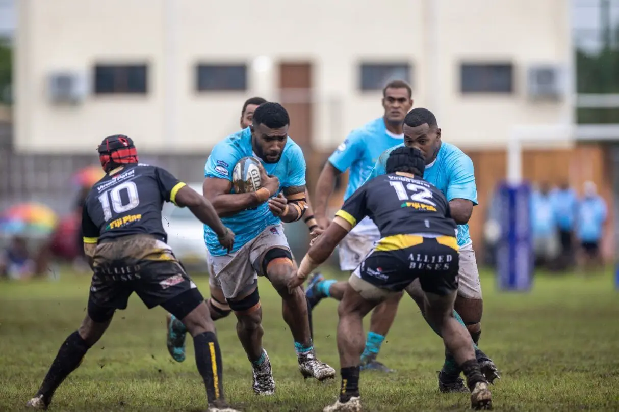 Photo caption: Suva on the attack against Ba at Suva’s Bidesi Park, this afternoon. Photo: Leon Lord 