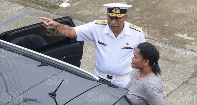 RFMF Commander Rear Admiral Viliame Naupoto with Liliana Gade at the Captain Stanley Brown Naval Base in Walu Bay, Suva, on May 19, 2020. Photo: Ronald Kumar