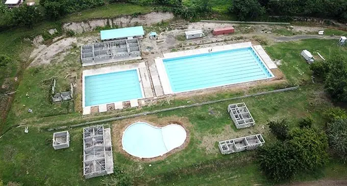 An aerial view of the unfinished construction of the Lautoka swimming pool at the Botanical Garden, Lautoka, taken on October 27, 2020.