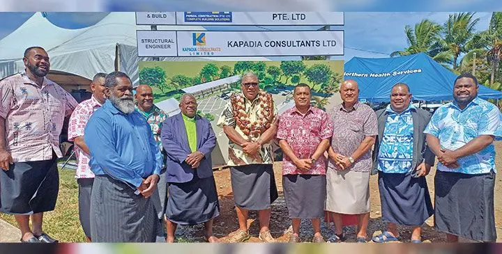 Former President of Fiji, Tui Macuata Ratu Wiliame Katonivere (fifth from the right), with the ministers and invested guests during the groundbreaking ceremony of Seaqaqa market and bus stand in Macuata on May 8, 2025. Photo: Shratika Naidu