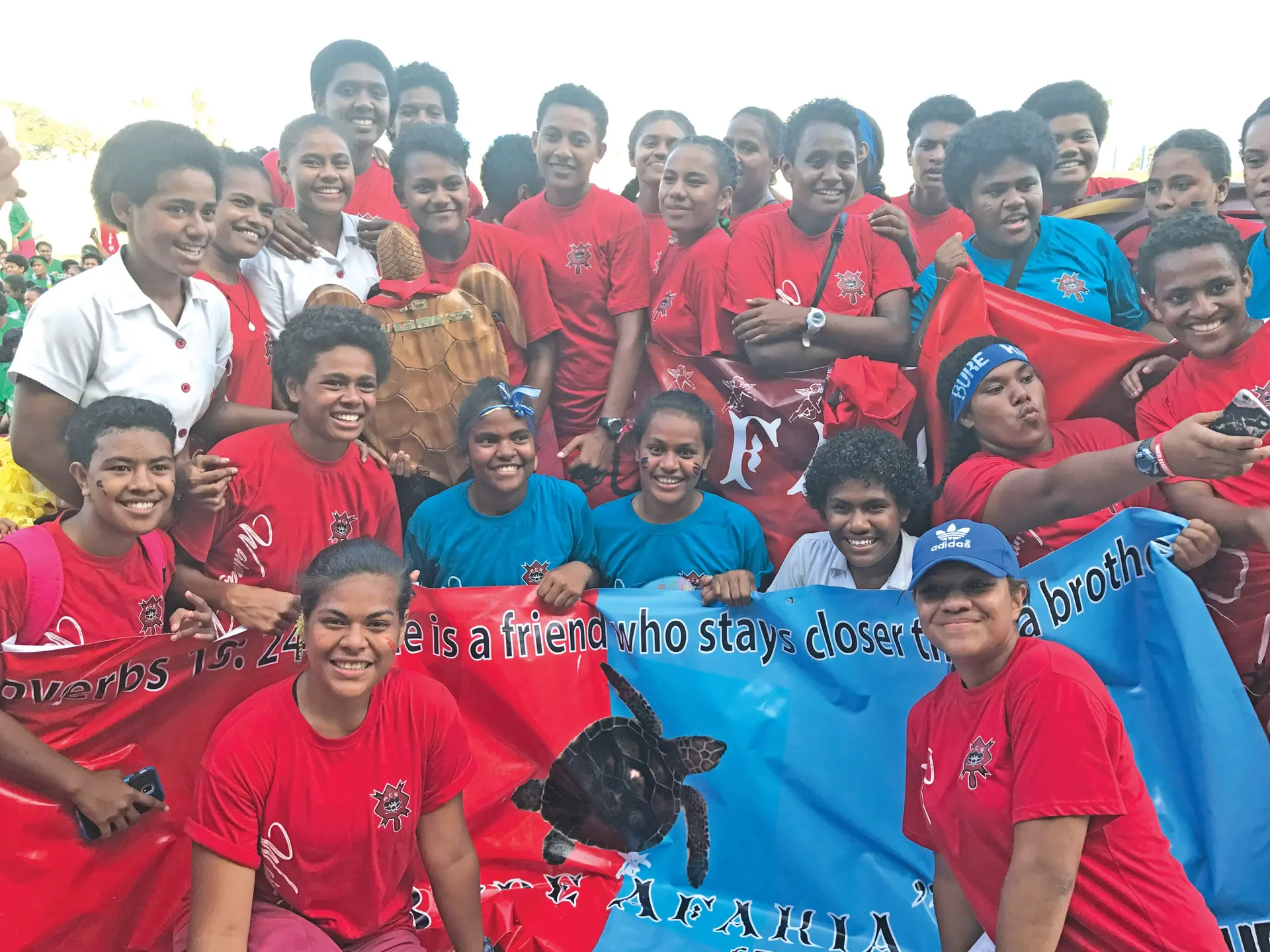 Uci House athletes celebrate their win during the Adi Cakobau School inter-house at the ANZ Stadium, Suva on February 17, 2018. Photo: Anasilini Ratuva