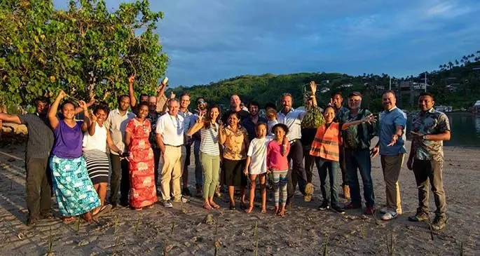 Nawi Island directors, consultants, management and staff members during their mangrove replanting campaign.