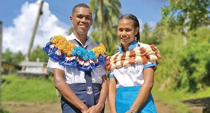 Newly inducted Head Boy Iosefo Vodo and Head Girl Filomena Tuivucilevu of Holy Cross College in Taveuni on May 2, 2022.
