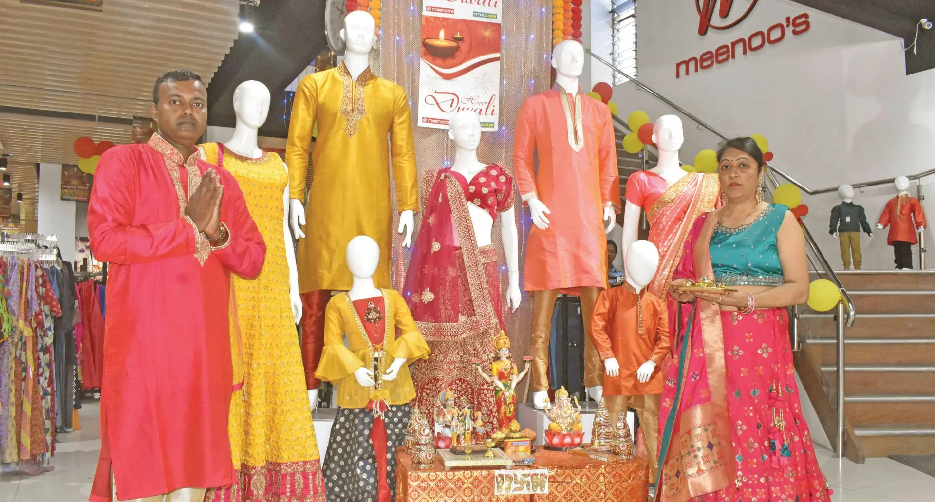 Ritesh Prasad and Mohini Lata display some Diwali attire at the Meenoo’s Nadi Store on November 9, 2020. Photo: Waisea Nasokia