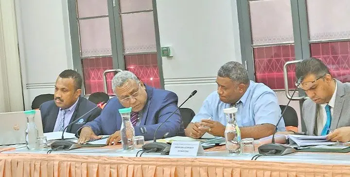 Fiji Roads Authority chief executive officer Apisai Ketenilagi (second from left) during the public submission to the Parliamentary Standing Committee on Public Accounts on May 15, 2025. Photo: Parliament of Fij
