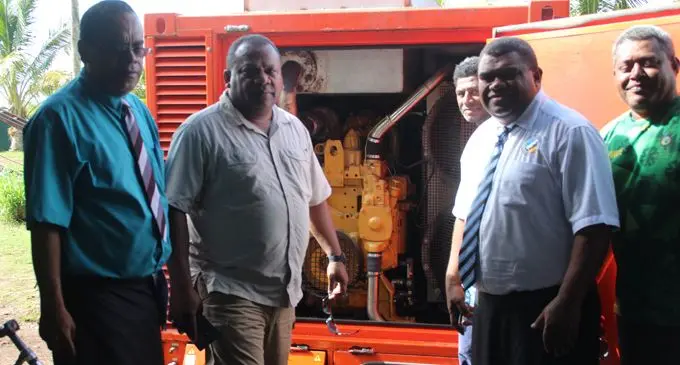 Minister for Agriculture, Inia Seruiratu (second from left) inspecting the generators at Nabouwalu, Bua. Photo: Ministry of Infrastructure and Transport