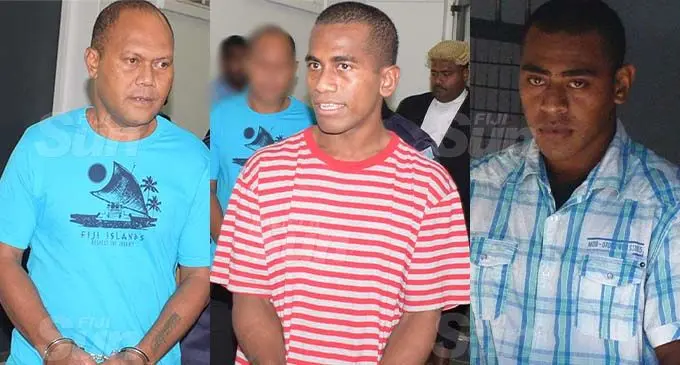 Mikaele Lawaniyavi, Josateki Rabula and Isikeli Tawake Lagibalavu outside the High Court on October 31, 2020. Photos: Ronald Kumar