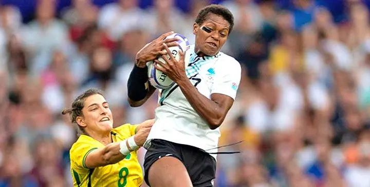 Former Fijiana 7s forward and Olympian Vani Buleki (right).