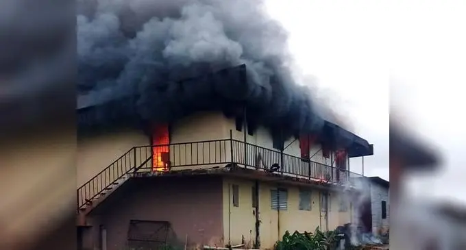 The double storey property engullfed in fire at Waiqele, Labasa on July 10, 2022. Photo: Facebook\Kamlesh Lal