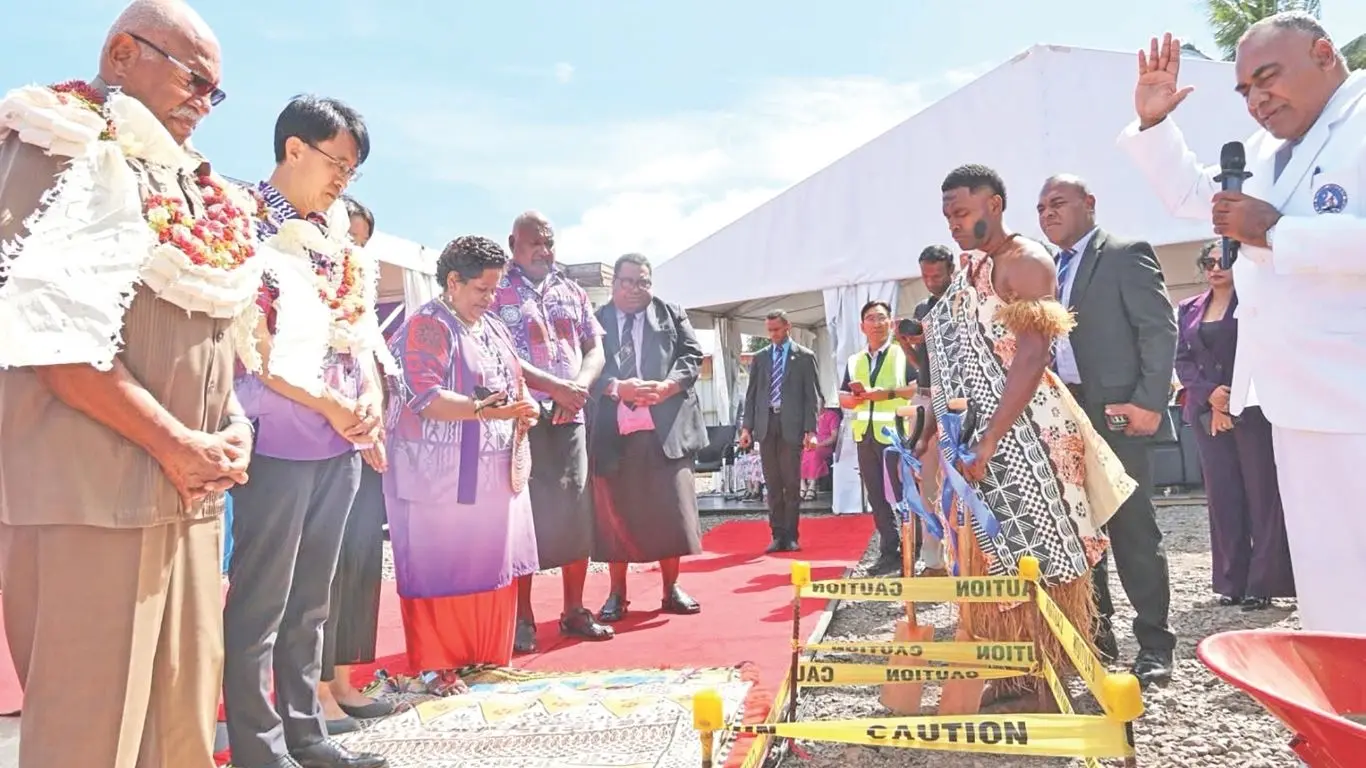 From left: Prime Minister Sitiveni Rabuka, Korean Ambassador to Fiji Kwon Young-Seup, FNU vice-chancellor Professor Unaisi Nabobo-Baba with representatives at the KOICA-FNU Simulation Centre at the Pasifika Campus in Suva on August 14, 2026.