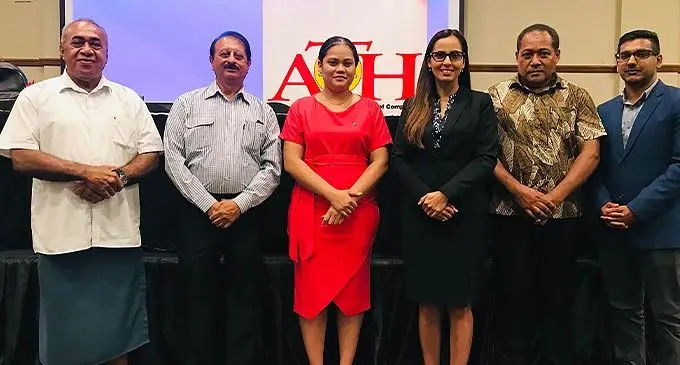 From left to right : ATH board members Taito Waqa, Umarji Musa, Tupou Baravilala, chairperson Kalpana Lal, Viliame Vodonaivalu, (newly appointed director) Vilash Chand after a successful Annual General Meeting at the Grand Pacific Hotel on October 20,2022. Photo: Laisa Kabulevu