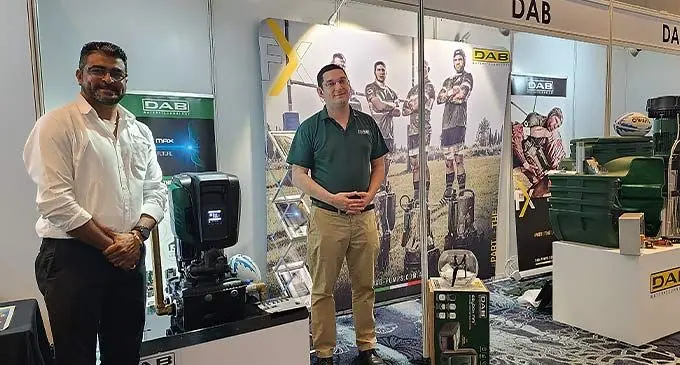 Techno (Fiji) PTE Limited Aniruddha Kolekar with DAB Sales engineer Michael Hope during the showcase at Denarau. Photo: Waisea Nasokia