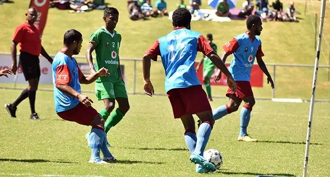 Action from the Nadi vs Nasinu match at Lautoka’s Churchill Park during the Vodafone Fiji FACT  on May 5,2019. Photo: Rohit Kumar