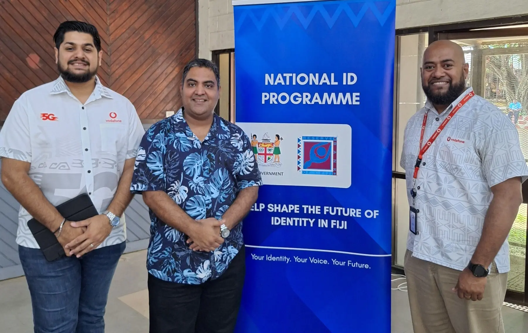 From left: Vodafone Fiji Head of Enterprise Development Varun Kumar, Reserve Bank of Fiji project manager for National ID Praneel Prasad and Vodafone Fiji Business Account Manager Epeli Raivoka, at the public consultation on the Draft National ID Bill in Nadi.