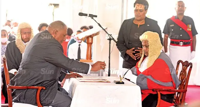 Head of State, President Ratu Wiliame Katonivere while taking Presidential oath before Chief Justice Kamal Kumar at State House on November 12, 2021. Photo: Ronald Kumar