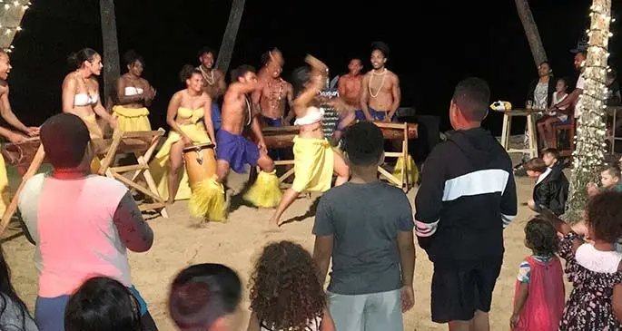 Guests enjoy the Vou Dance Group performance at Shangri-La’s Fijian Resort and Spa’s first Beach, Beats and Eats weekend last month on Yanuca Island.