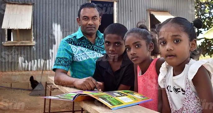From left; Nadi counsellor Mohenesh Singh with siblings Vikash Kumar, Ashlin Lata and Simran Lata at their home in Malawai-bila, Votualevu in Nadi on August 27, 2020. Photo: Waisea Nasokia