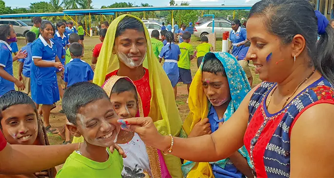 Lautoka Andhra Sangam School students and teachers of celebrate Holi on March 26, 2021. Photo: Nicolette Chambers