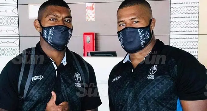 Peni Matawalu (left) with Jone Koroiduadua at the Nadi International Airport on October 27, 2020. Photo: Waisea Nasokia
