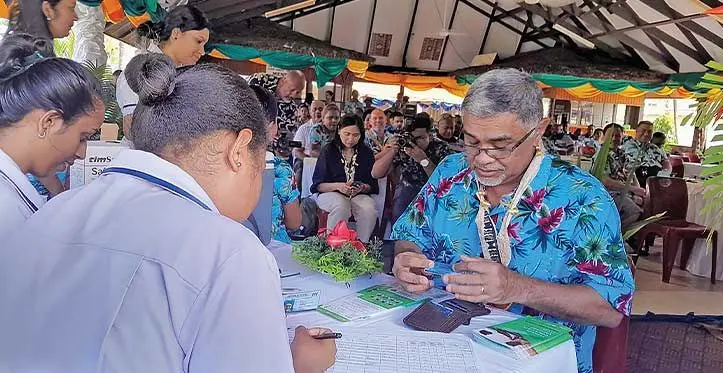 Permanent Secretary for Ministry of Health, Dr James Fong (right) at the vaccination station at the Friendly North Inn on June 3, 2023. Photo: Jone Salusalu