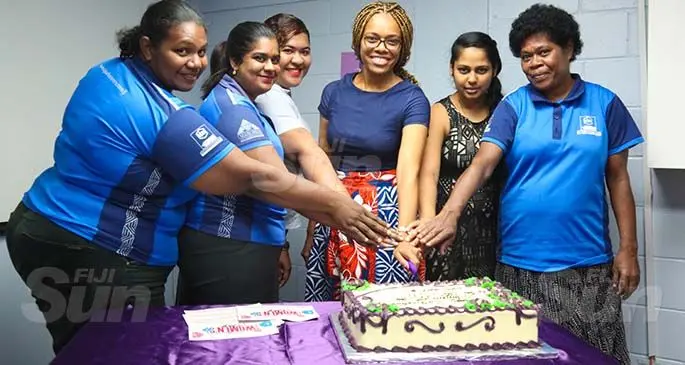 Online Safety Commissioner Anne Dunn-Baleilevuka (fourth from left) with staff members of R.C Manubhai Suva branch on March 9, 2020. Photo: Kelera Sovasiga