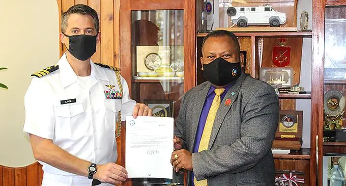 Commander Lange Presenting Credentials to Minister for Defense Inia Seruiratu.