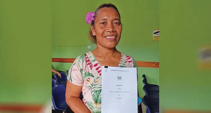Miliana Fong with her grant on October 11, 2024, in Labasa. Photo: Shratika Naidu