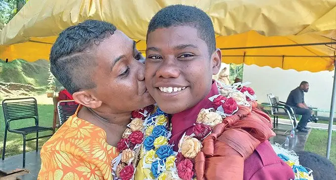 Rooster Chicken Fijiana winger Vitalina Naikore is congratulated by her sister Vani Saumi after the passing out parade at the Naboro Corrections Centre on March 24, 2023. Photo: Ronald Kumar