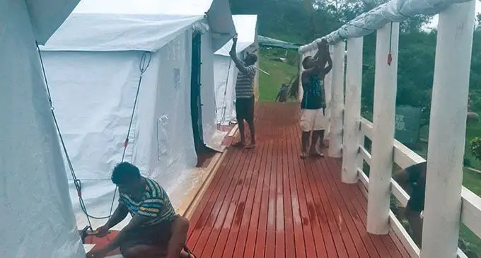 Yadua Island School setting up tents for schools in the Northern Division to resume classes tomorrow.  Photo: Ministry of Education