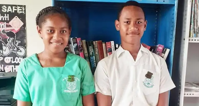 Kalabu Primary School head girl Esther Etasa Ledua with head boy Sakaraia Bukavesi Tuivaga on February 24, 2021.