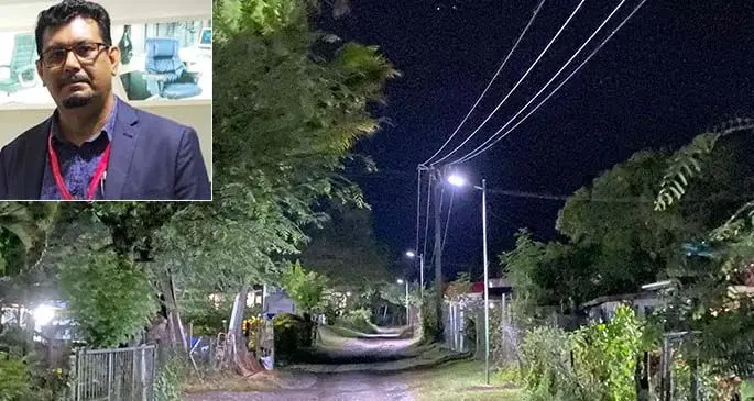 Lights similar to these at Nawaka in Nadi will be installed in the village that wins the challenge. Inset: Al Hamd Smart Living Company managing director, Ashfaaq Khan.