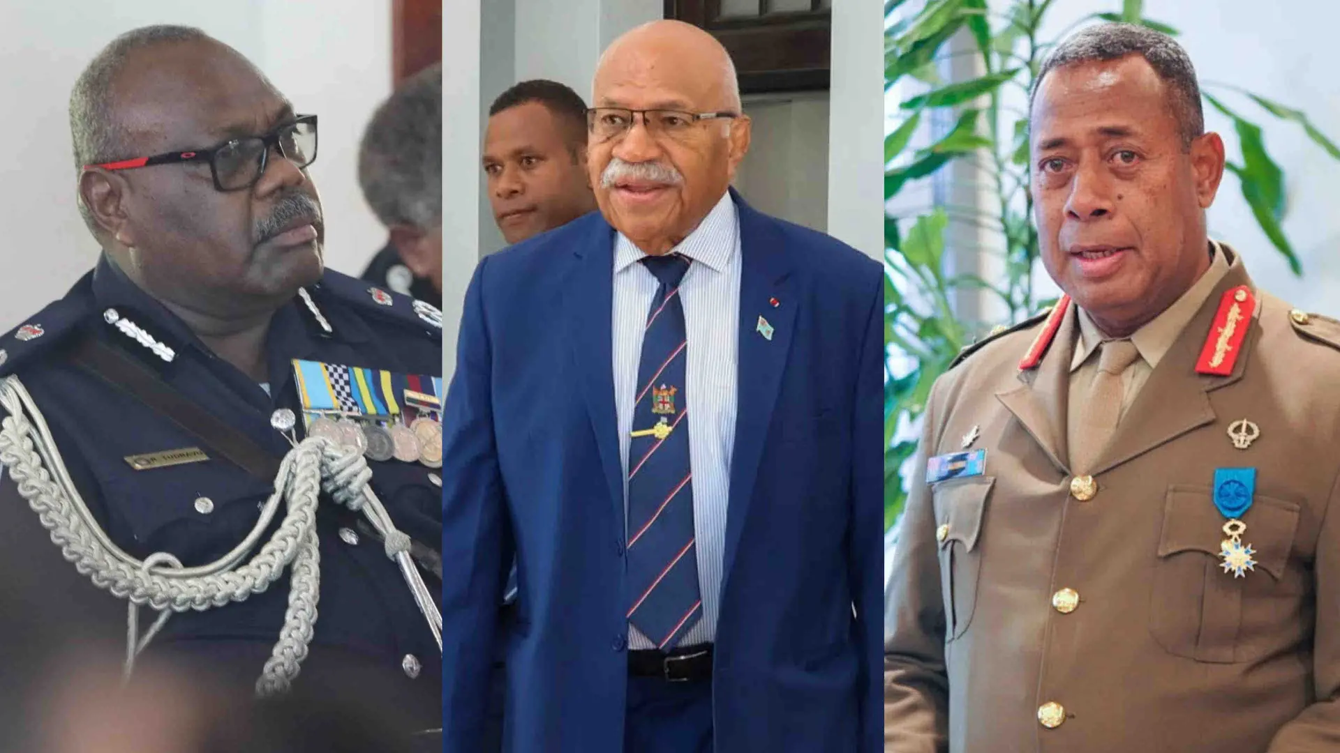 Commissioner of Police Rusiate Tudravu, Prime Minister Sitiveni Rabuka and Commander RFMF Major-General Ro Jone Kalouniwai.
