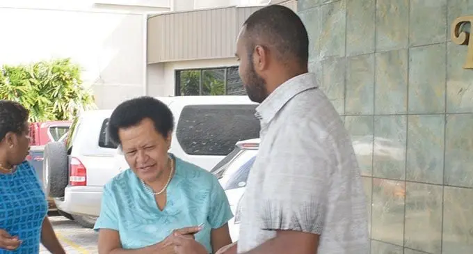 “Move aside. I’m going into a meeting,” Adi Litia Qionibaravi tells Fiji Sun journalist, Inoke Rabonu at Southern Cross Hotel in Suva on February 26, 2021.  Photo: Ronald Kumar