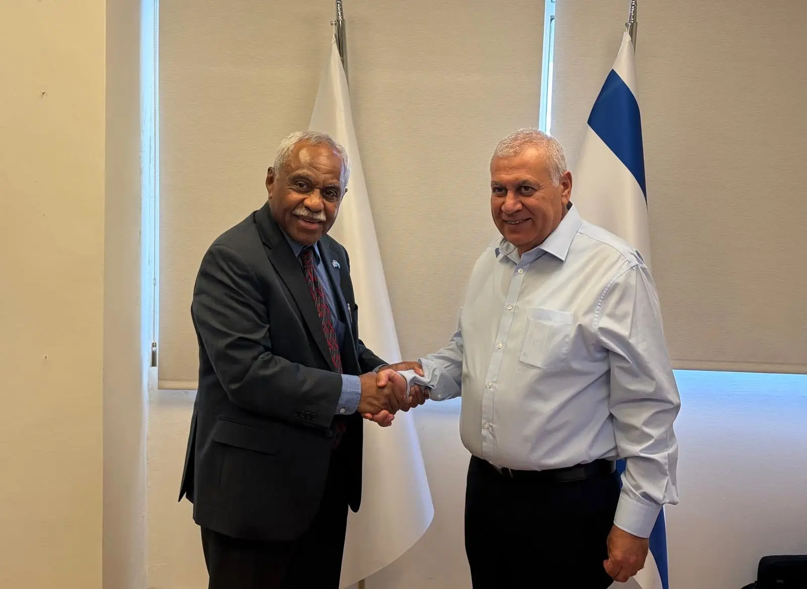 Fiji's Ambassador to Israel Jesoni Vitusagavulu meets with the Director General of Israel’s Population and Immigration Authority (PIBA), Yousef Boaz, 