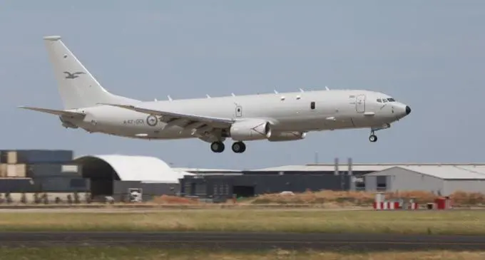 Australian air force aircraft (P-8 Poseidon) that will be deployed to assist with aerial surveillance of storm affected areas.