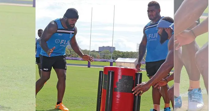 Fiji Airways Flying Fijians (from left) Filipo Nakosi, Levani Botia, Josua Tuisova and Waisea Nayacalevu during a training session in Japan. They are preparing for their Rugby World Cup match against Georgia on Thursday at the Hanazono Rugby Stadium in Higashiosaka City. Photo: FRU Media
