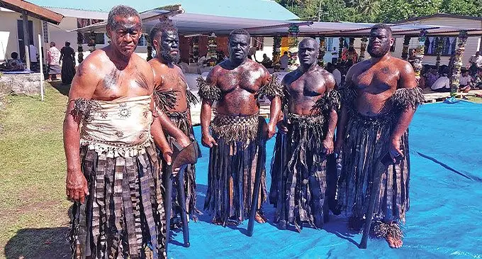 The traditional warriors (Bati Leka) from Vagadaci Village in Levuka will be monitoring movements for four nights around the traditional Bure (Wakaya Lailai) in Levuka Vakaviti, Ovalau, on May 21, 2024. Photo: Lusiana Tuimaisala