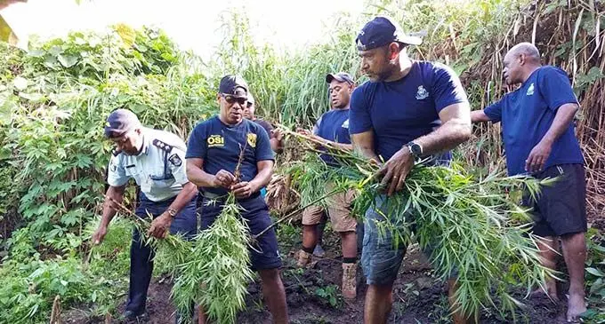 Commissioner of Police Brigadier-General Sitiveni Qiliho leads a team of police officers during a drug raid on the island of  Kadavu last month. Photo: Police Media Cell