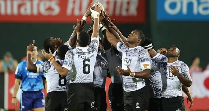 Fiji Airways Fijiana 7s side during the Dubai 7s last weekend. Photo: World Rugby