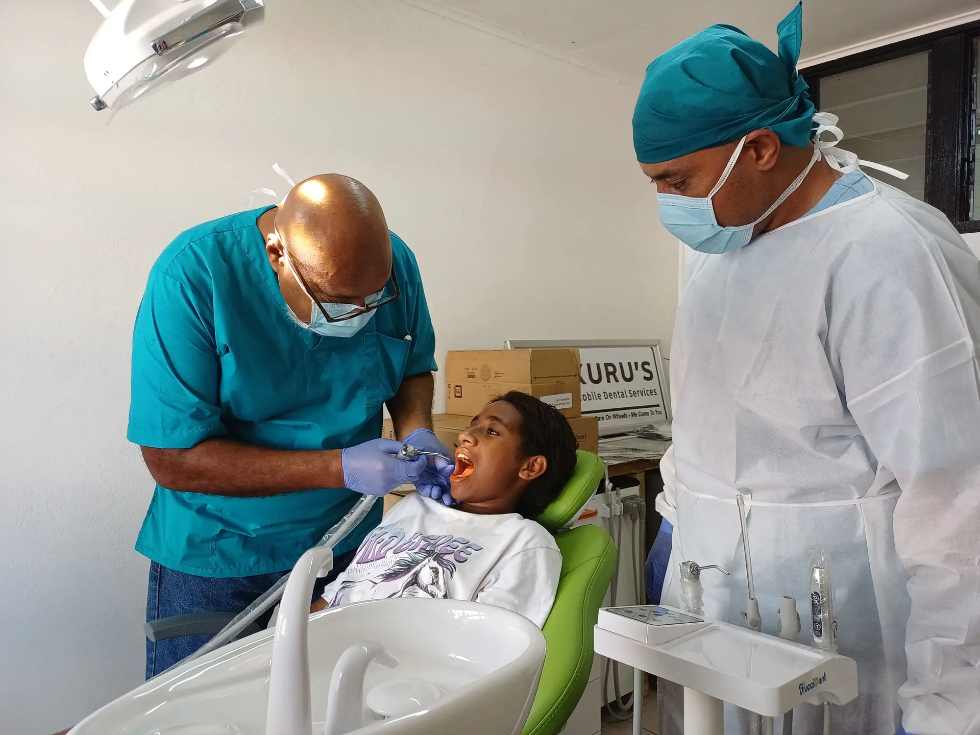 Kuru’s Mobile Dental Services owner, Tomasi Kuru inside the dental room seeing a patient on June 6, 2026.