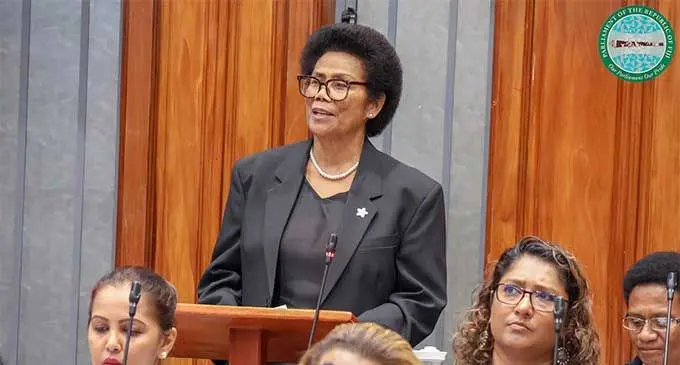 Minister for Women, Children and Social Protection, Ulamila Cakau at the 2024 Fiji Women’s Mock Parliament. Photo: Parliament of Fiji
