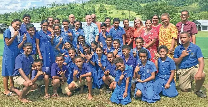 Australian High Commission Chargé d’affaires John Williams with the first secretary Erin Magee, Pacific Building Solutions managing director Michael Fairfax, Northern Divisional Education officer Iliseva Volai, students and teachers during the ground breaking ceremony of six classrooms and two ablution blocks at Dreketi Primary School in Macuata on March 28, 2023. Photo: Shratika Naidu