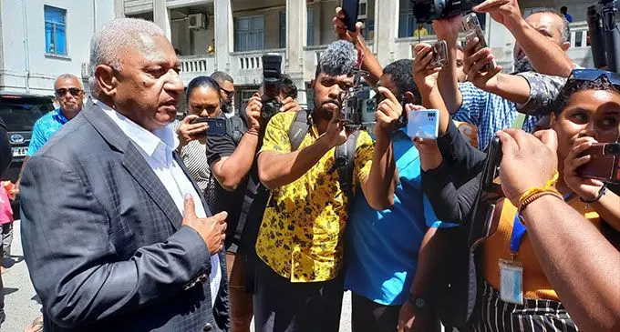 Former Prime Minister Voreqe Bainimarama outside the Suva Magistrates Court in Suva. Photo: Ronald Kumar