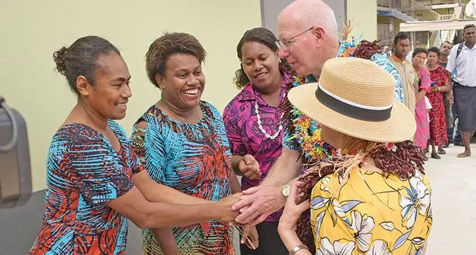 Australian Governor-General, David John Hurley and his wife Linda Hurley with Nausori Town Council market staff on April 27, 2022. Photo: Ronald Kumar