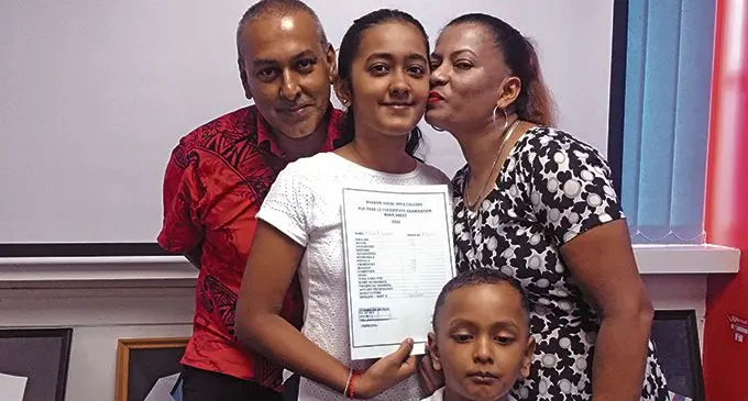 Arisha Kishore and her parents Nawal Kishore, Manjula Wati and brother Namish. Photo: Shreeya Verma